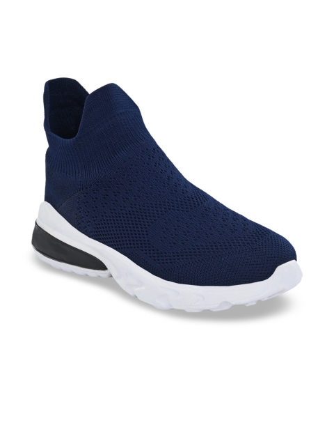 

mr wonker Men Blue Woven Design Mid-Top Slip-On Sneakers
