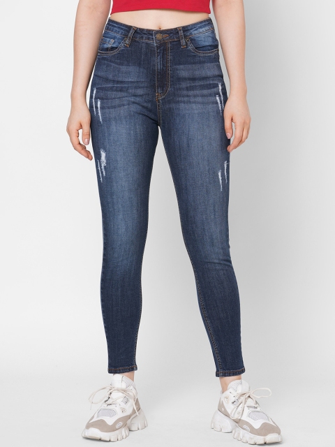 

TARAMA Women Blue Skinny Fit High-Rise Low Distress Light Fade Stretchable Jeans