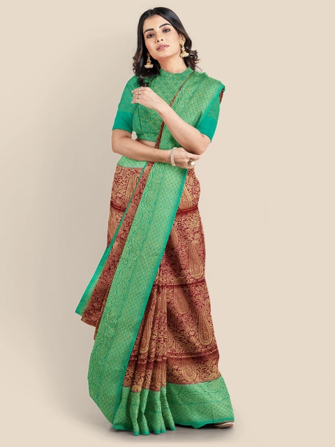 

Kalamandir Maroon & Green Paisley Zari Silk Blend Banarasi Saree