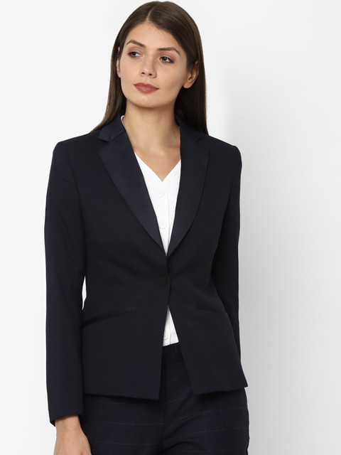 

Allen Solly Woman Women Navy Blue Self Design Single-Breasted Formal Blazer