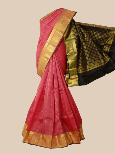 

Pothys Pink & Golden Ethnic Motifs Pure Silk Kanjeevaram Saree
