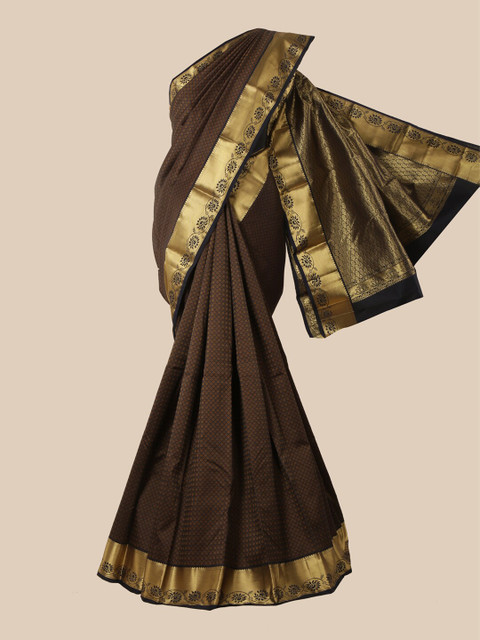 

Pothys Brown & Gold-Toned Zari Pure Silk Kanjeevaram Saree