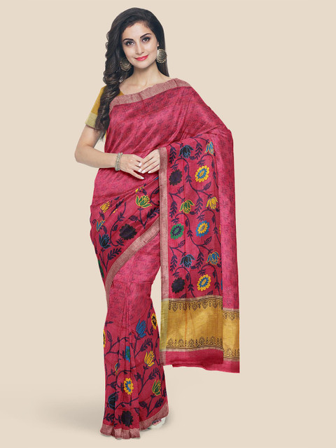 

Kalamandir Pink & Yellow Floral Linen Blend Saree