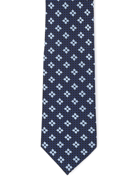 

Peter England Men Navy Blue & White Woven Design Broad Tie