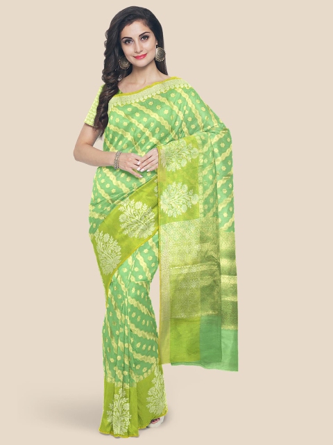 

Kalamandir Green & Gold-Toned Leheriya Zari Banarasi Saree