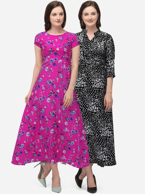 

SAADHVI Pack Of 2 Floral Crepe Maxi Dress, Purple