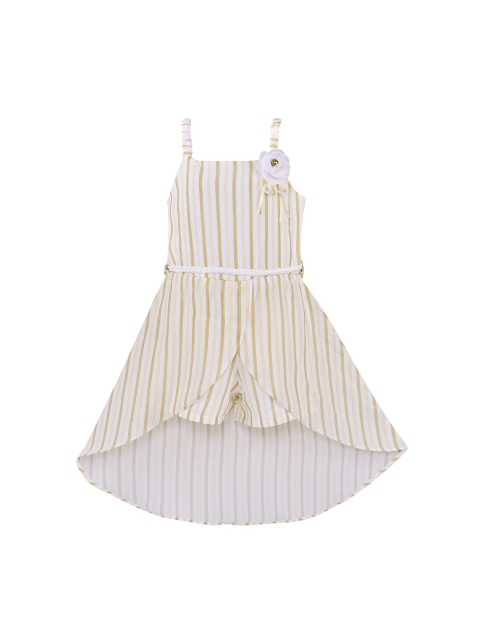 

Wish Karo Yellow & Off White Striped Georgette A-Line Dress