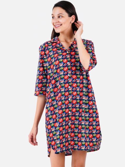 

Smugglerz Women Red & Blue Sodapop Printed Comfort-Fit Sleep Shirt
