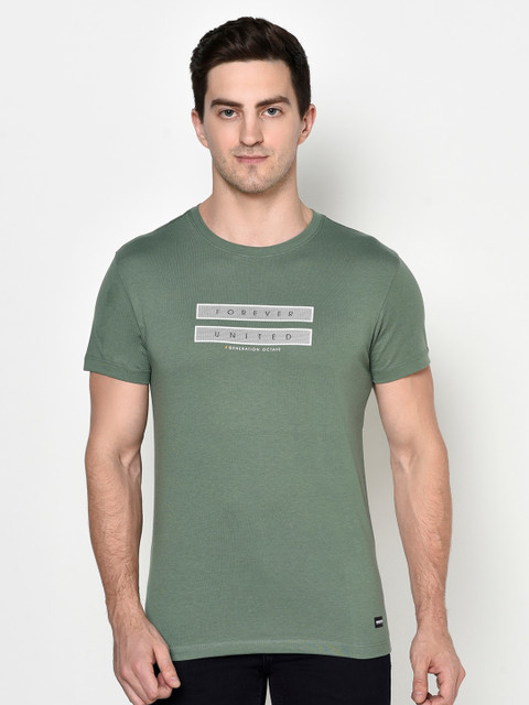 

Octave Men Olive Typography Printed T-shirt
