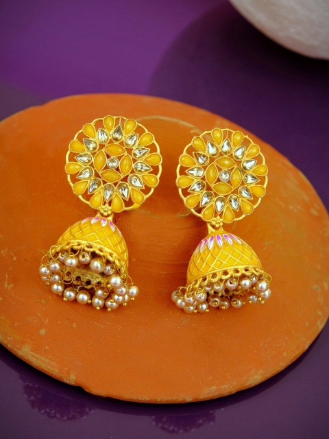 

Crunchy Fashion Gold & Yellow Dome Shaped Jhumkas Earrings