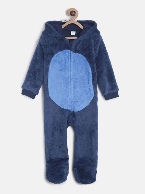 

MINI KLUB Infant Boys Navy-Blue Solid Cotton Sleep Suit