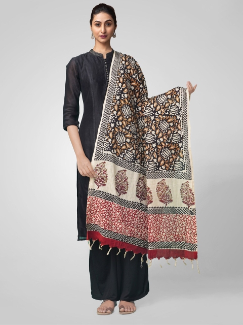 

Unnati Silks Cream & Black Ethnic Motifs Printed Pure Cotton Dupatta