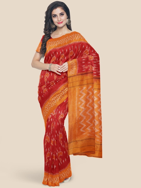 

Kalamandir Women Red & Orange Printed Cotton Blend Saree
