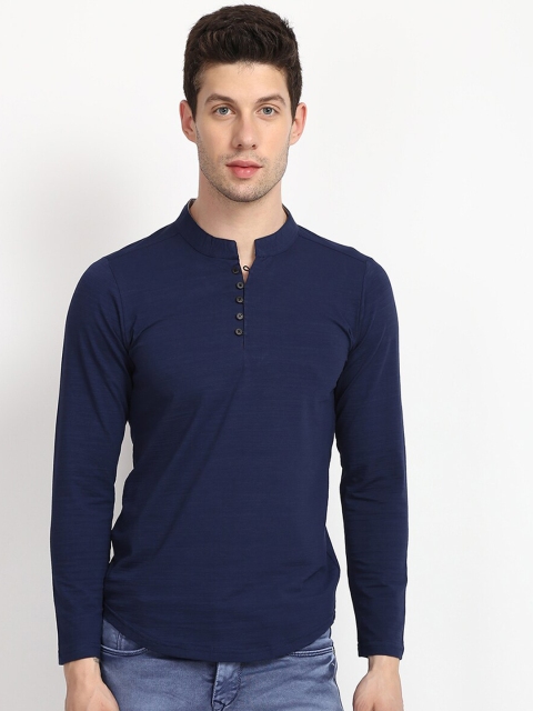 

V2 Value & Variety Men Navy Blue Mandarin Collar T-shirt