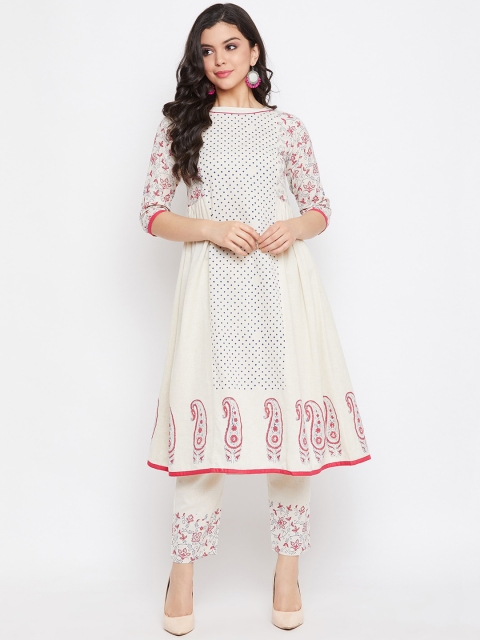 

WineRed Women Off-White Ethnic Motifs Printed Kurta with Trousers