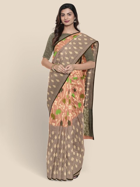 

Kalamandir Peach & Grey Woven Design Silk Blend Banarasi Saree