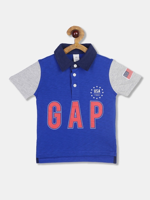 

GAP Boys Blue & Grey Typography Printed Polo Collar T-shirt