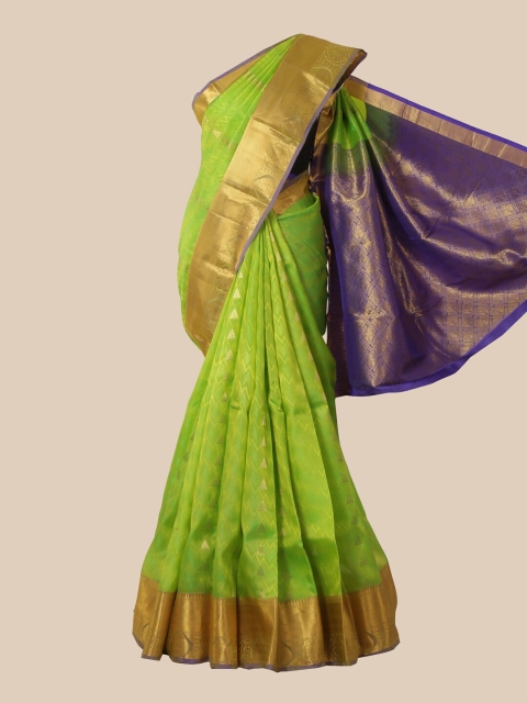 

Pothys Green & Blue Ethnic Motifs Zari Pure Silk Kanjeevaram Saree