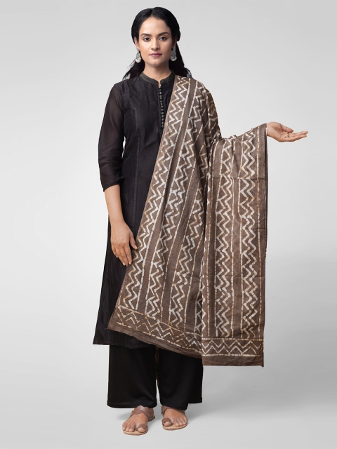 

Unnati Silks Brown & White Striped Pure Cotton Dupatta
