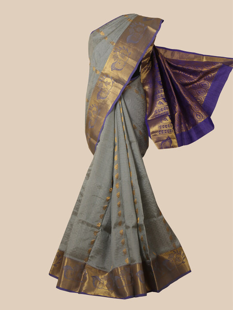 

Pothys Grey & Blue Woven Design Zari Pure Silk Kanjeevaram Saree