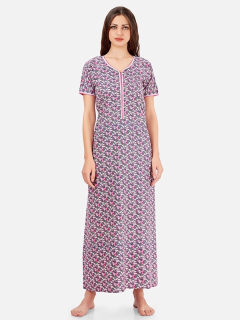 

Sand Dune Printed Cotton Maternity & Feeding Nightdress, Navy blue