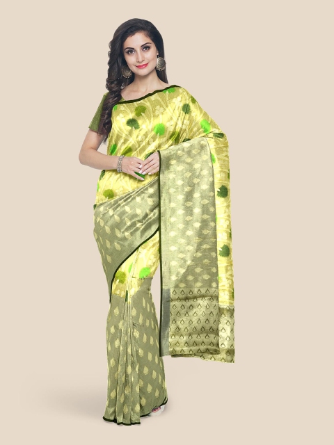 

Kalamandir Yellow & Green Floral Zardozi Silk Blend Banarasi Saree