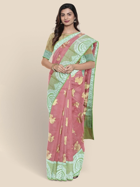 

Kalamandir Pink & Green Woven Design Zari Banarasi Saree