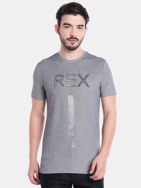 

Rex Straut Jeans Men Grey Brand Logo Printed Slim Fit T-shirt