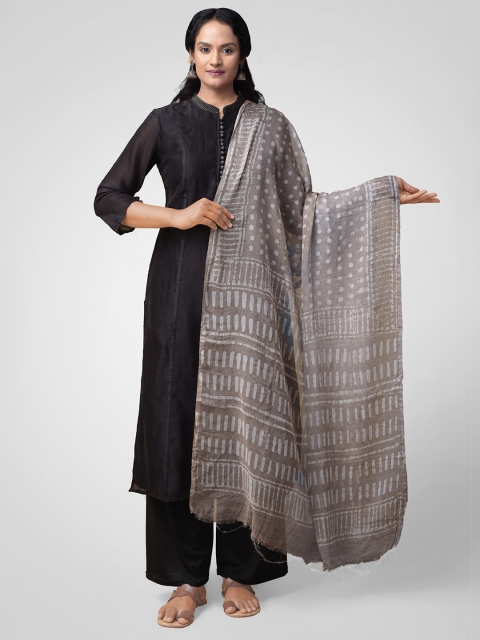 

Unnati Silks Beige & Grey Printed Tie and Dye Dupatta