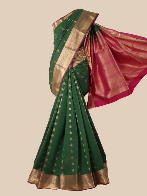 

Pothys Green & Pink Ethnic Motifs Zari Pure Silk Kanjeevaram Saree