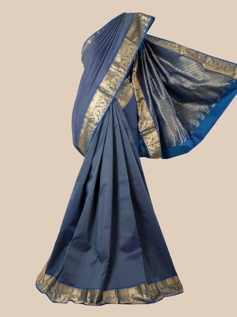 Pothys Blue & Gold-Toned Zari Pure Silk Kanjeevaram Saree