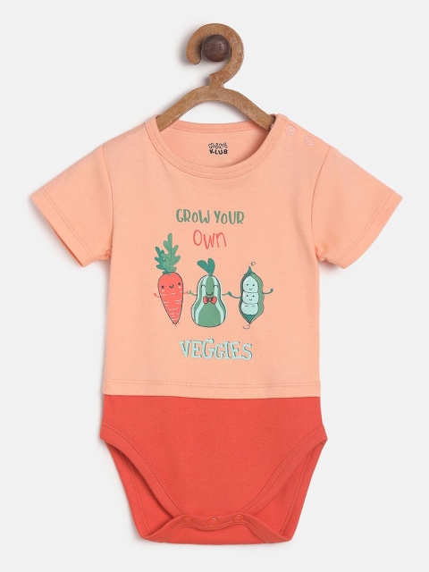 

MINI KLUB Boys Peach-Coloured & Orange Printed Pure Cotton Bodysuit