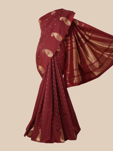 

Pothys Maroon & Gold-Toned Woven Design Zari Pure Silk Kanjeevaram Saree