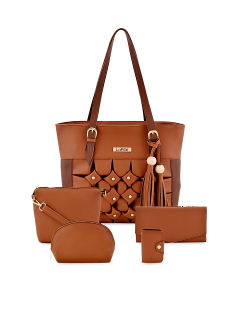 

LaFille Brown Textured PU Structured Shoulder Bag with Sling Bag, Pouch & Wallet