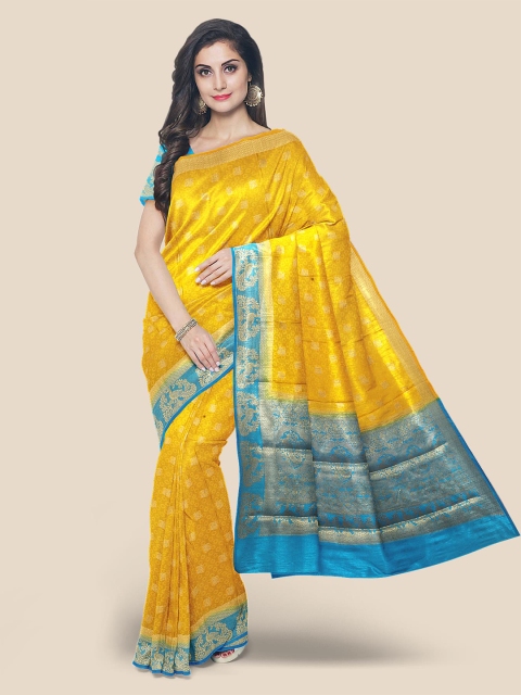 

Kalamandir Yellow & Blue Silk Blend Banarasi Saree