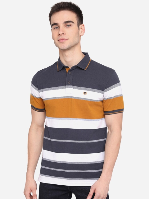 

JADE BLUE Men Multi Striped Polo Collar Slim Fit T-shirt