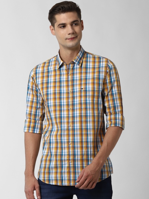 

Peter England Casuals Men Cream-Coloured Slim Fit Checked Casual Shirt