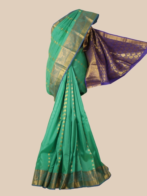 

Pothys Green & Blue Ethnic Motifs Zari Pure Silk Kanjeevaram Saree