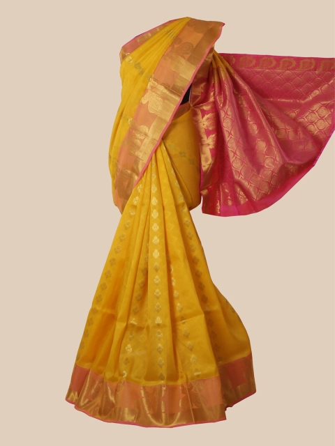 

Pothys Yellow & Pink Woven Design Pure Silk Kanjeevaram Saree