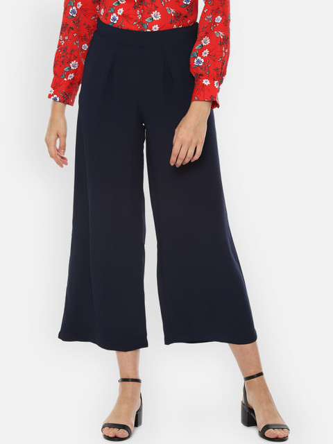 

Allen Solly Woman Women Navy Blue Striped Pleated Culottes Trousers
