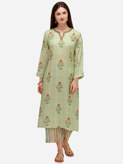 

Seerat Women Green Floral Printed Thread Work Kurta with Palazzos