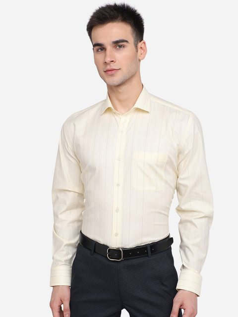 

JADE BLUE Men Yellow Striped Cotton Formal Shirt
