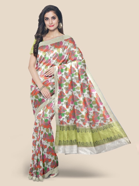

Kalamandir Cream & Pink Floral Linen Blend Saree