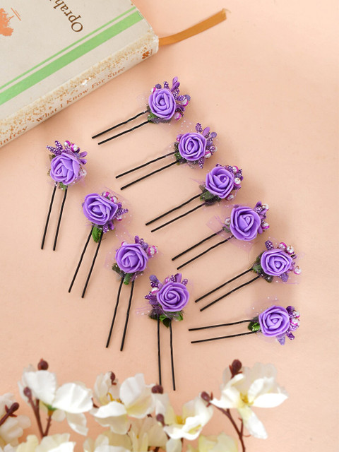 

Silvermerc Designs Women Purple & Black Set of 10 Lace U Pins