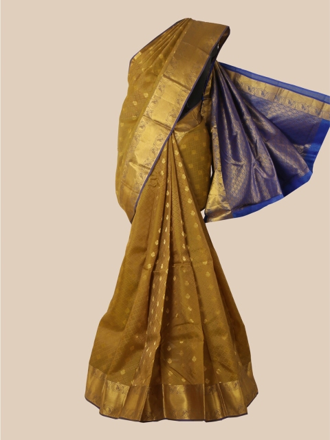 

Pothys Mustard & Blue Woven Design Zari Pure Silk Kanjeevaram Saree