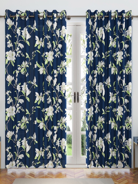 

Divine Casa Navy Blue & White Set of 2 Floral Sheer Long Door Curtain