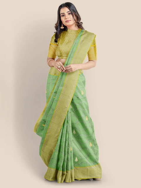 

Kalamandir Green & Gold-Toned Chanderi Saree