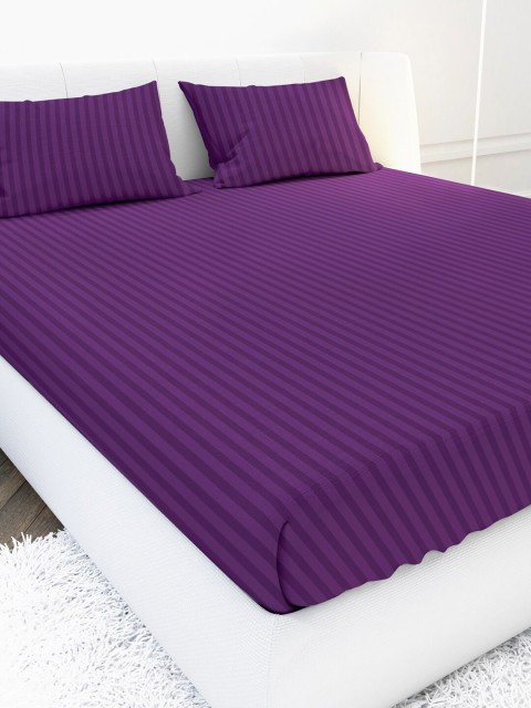 

MAYFAIR HOMES LONDON Purple Striped Queen Bedsheet with 2 Pillow Covers