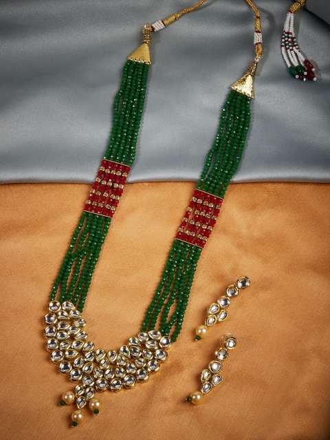 

GloBox By ZeroKaata Gold-Plated Kundan-Studded Beaded Jewellery Set