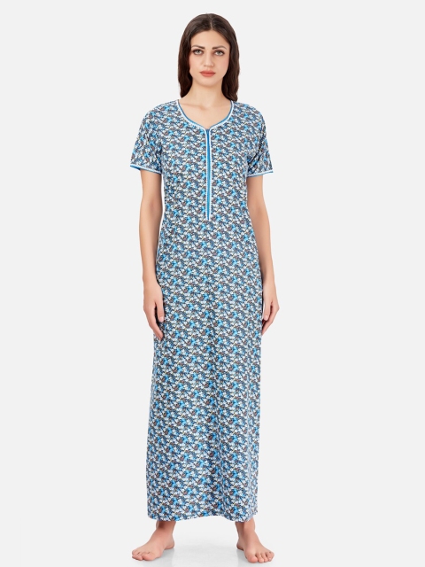 

Sand Dune Printed Cotton Maternity & Feeding Nightdress, Blue